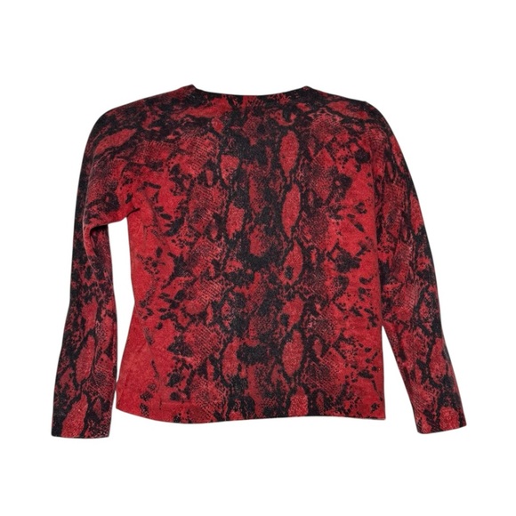 Lord & Taylor Cashmere Crewneck Sweater Snakeskin Pattern Red and Black Size M - Picture 2 of 6